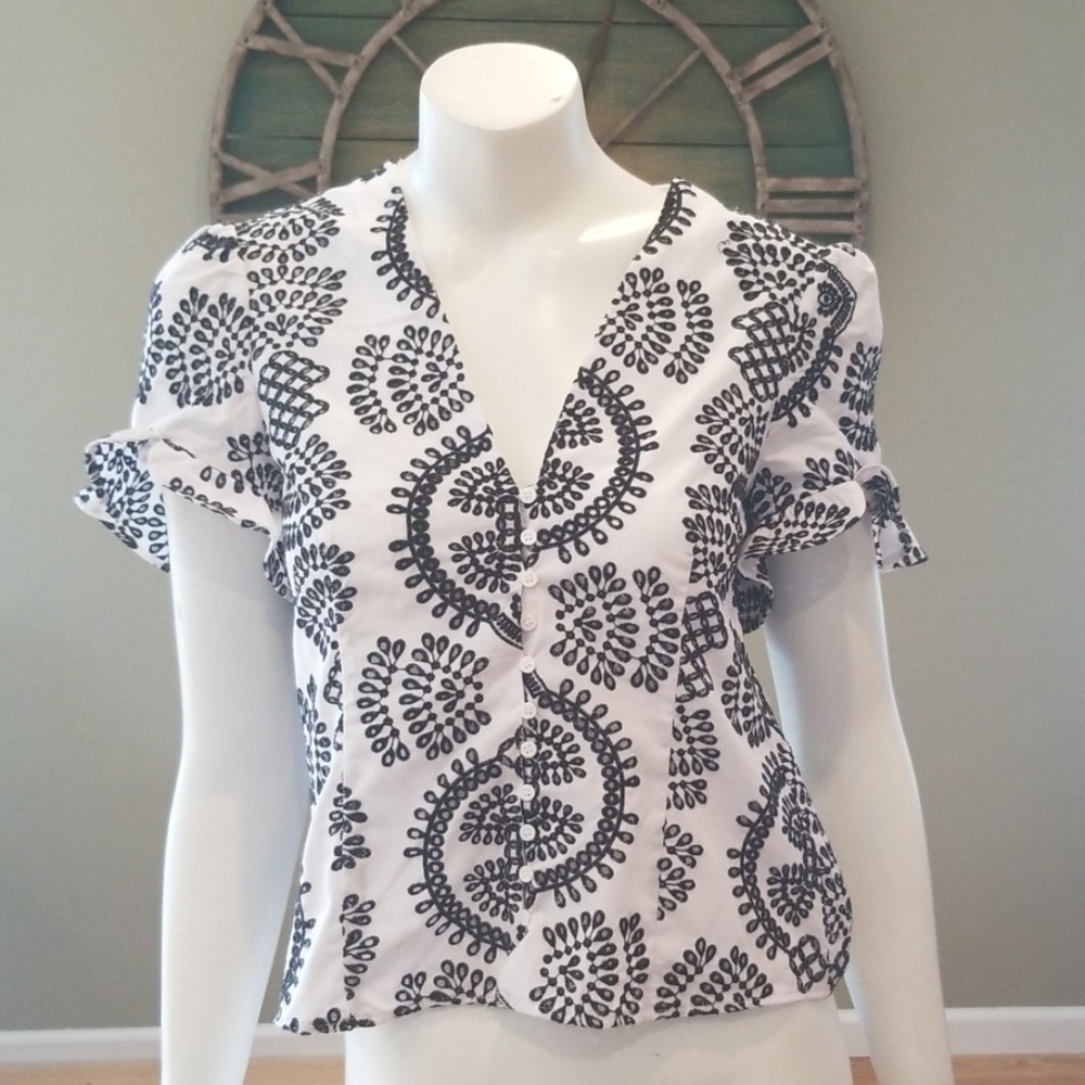 Zara Embroidered Ruffle Sleeve Top - Picture 2 of 11